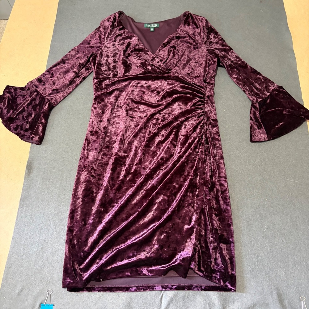 Lauren Ralph Lauren Whimsigoth Velvet Sheath Dress Women 16 Purple Core Plus 90S
